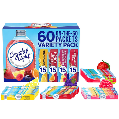 Crystal Light Lemonade, Fruit Punch, Raspberry Lemonade and Wild Strawberry Powdered Drink Mix Variety Pack